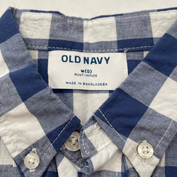 OLD NAVY NWT BOYS WHITE & BLUE FLANNEL BUTTON-DOWN SHIRT - Picture 3 of 4